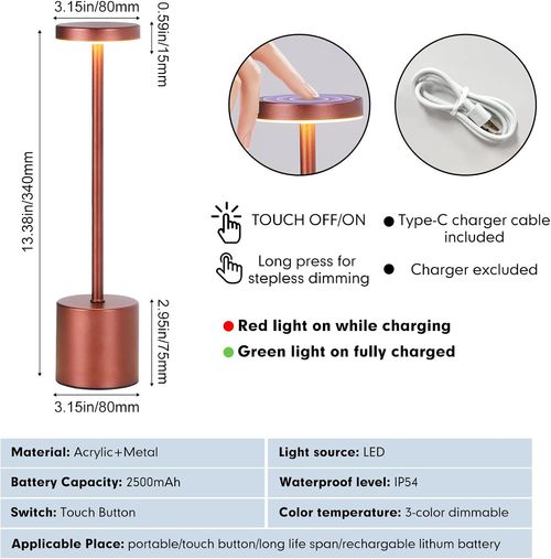Clearance Sale - 🔥🎁Hot Sale 56% OFF🎁🔥NEW Design Cordless Led Table Lamp Modern Wireless Rechargeable Touch Dimming Portable Restaurant Lights Luxury Desk Table Lamps