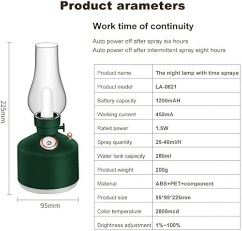 Humidifiers Retro Lamp Air Humidifier 1200mAh Rechargeable Wireless Aroma Diffuser Essential Oil 7Color Lights Cool Mist for Home Car Quiet Humidifier