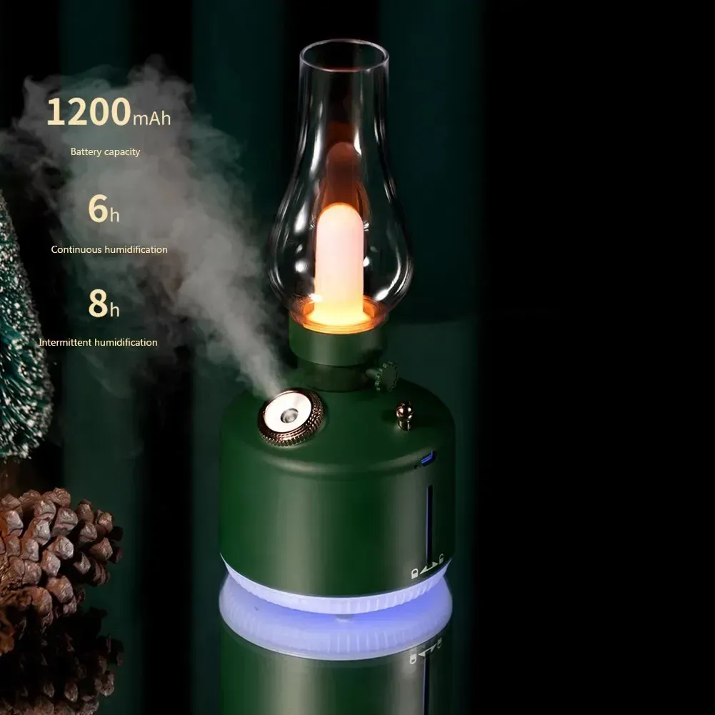 Humidifiers Retro Lamp Air Humidifier 1200mAh Rechargeable Wireless Aroma Diffuser Essential Oil 7Color Lights Cool Mist for Home Car Quiet Humidifier