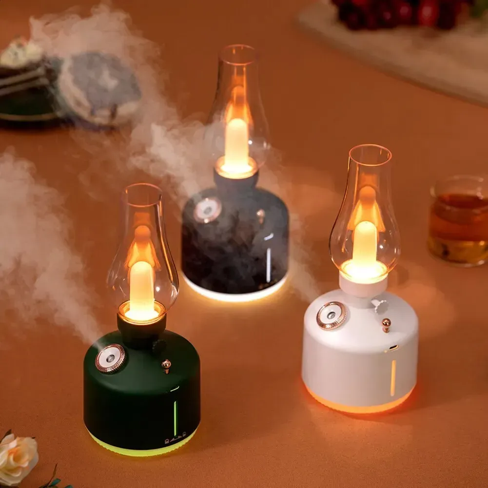 Humidifiers Retro Lamp Air Humidifier 1200mAh Rechargeable Wireless Aroma Diffuser Essential Oil 7Color Lights Cool Mist for Home Car Quiet Humidifier