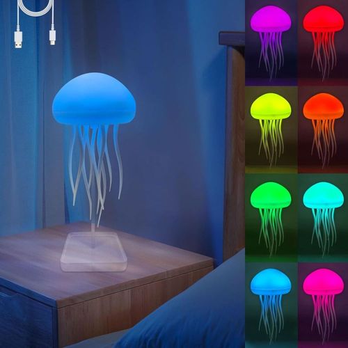 2025 Full-Color Gradient Jellyfish Lamp LED Ambient Night Light with Sound-Activated Animation Built-in Battery for Room Usage