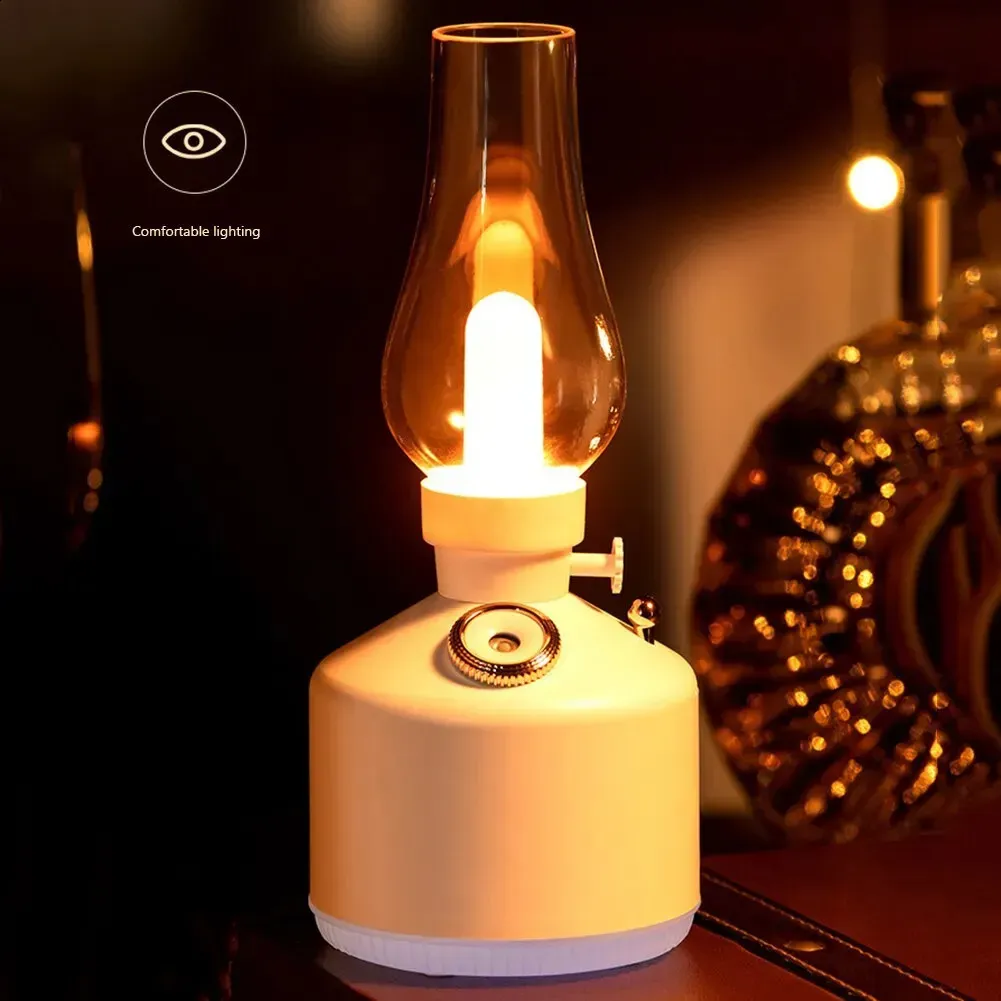 Humidifiers Retro Lamp Air Humidifier 1200mAh Rechargeable Wireless Aroma Diffuser Essential Oil 7Color Lights Cool Mist for Home Car Quiet Humidifier