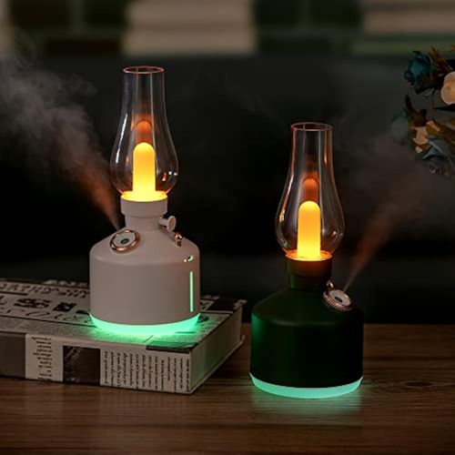Humidifiers Retro Lamp Air Humidifier 1200mAh Rechargeable Wireless Aroma Diffuser Essential Oil 7Color Lights Cool Mist for Home Car Quiet Humidifier