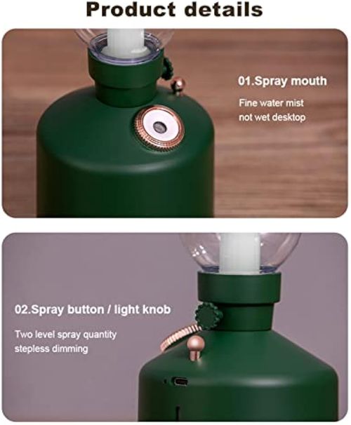 Humidifiers Retro Lamp Air Humidifier 1200mAh Rechargeable Wireless Aroma Diffuser Essential Oil 7Color Lights Cool Mist for Home Car Quiet Humidifier