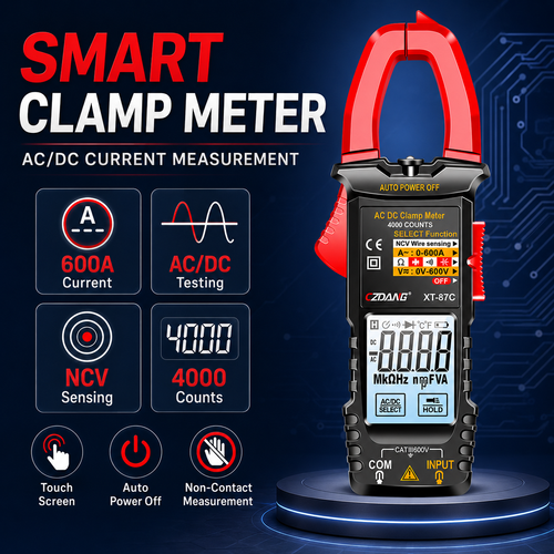 XT-87C 600A Digital Clamp Meter Smart Touch Screen Multimeter with 4000 Counts, NCV Detection, Backlit LED Display, AC/DC Voltage, Current and Resistance Testing for Electricians and Home Repair, COD Free Shipping and Pay on Delivery