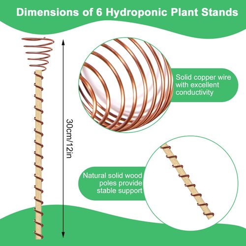 6PCS Electroculture Plant Stakes with Copper Coil Wire, Wooden Garden Support Rods for Indoor and Outdoor Gardening, Potted Plants, Vegetables and Flowers, COD Free Shipping and Pay on Delivery