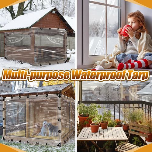 Heavy Duty Clear PVC Tarp Waterproof Tarpaulin with Grommets, Anti-Tear Snowproof and Windproof Plastic Cover for Winter Garden, Patio Enclosure, Chicken Coop, Window Shield, Outdoor Rain Protection, COD Free Shipping and Pay on Delivery