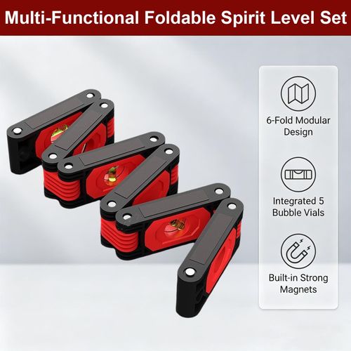 Magnetic Folding Level with Four Easy to Read Level Bubbles, Multi Angle Precision Measuring Tool Ideal for Woodworking and Construction Applications