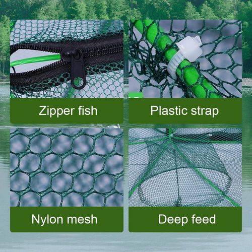 Upgraded reinforced auto-foldable fishing trap net. Portable and durable magic folding design, perfect for catching minnow, bait fish and crawfish, ideal outdoor fishing equipment, free shipping and cash on delivery.
