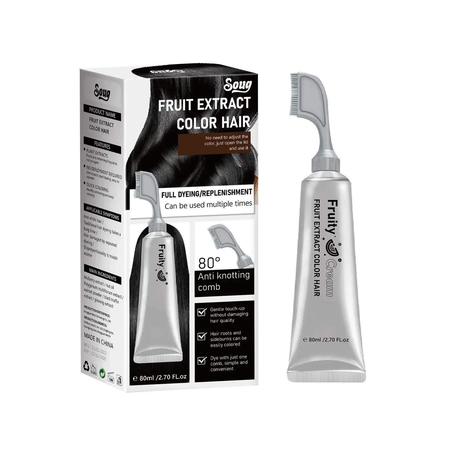 Natural fruit and vegetable hair dye with plant-based formula, creates instant black hair, unisex product for daily home hair care, free shipping and cash on delivery