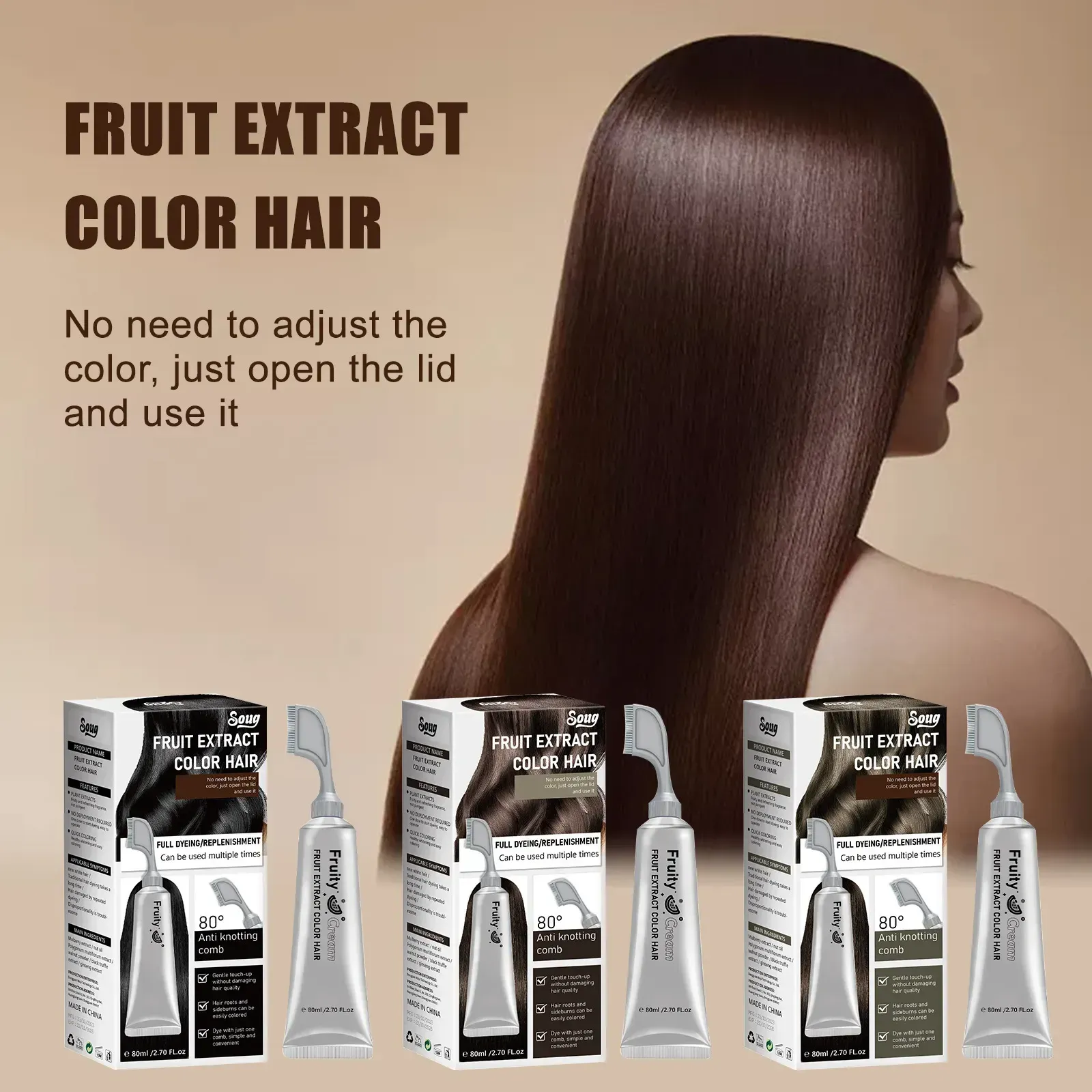 Natural fruit and vegetable hair dye with plant-based formula, creates instant black hair, unisex product for daily home hair care, free shipping and cash on delivery