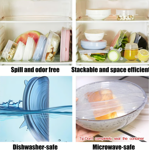 Silicone Cover Stretch Lids Reusable Airtight Food Wrap Covers 6 or 12-piece set