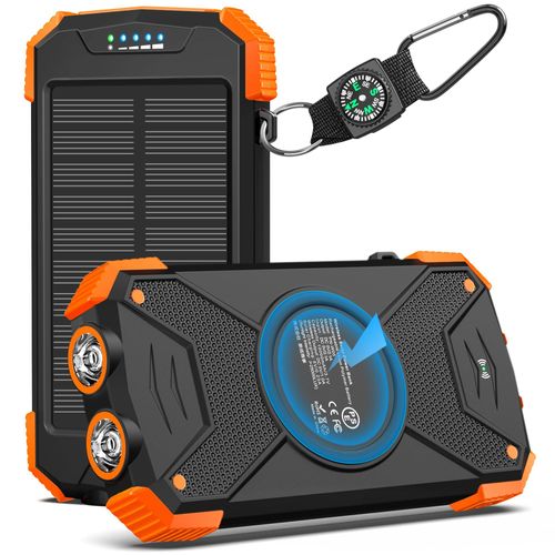 🔥HOT SALE🔥 COD！20000mAh Portable Solar Charger Power Bank with LED Flashlight - Dual USB-A Output, Waterproof Outdoor Design with Compass & Carabiner for Phone Android