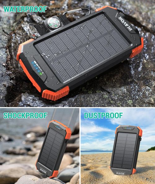 🔥HOT SALE🔥 COD！20000mAh Portable Solar Charger Power Bank with LED Flashlight - Dual USB-A Output, Waterproof Outdoor Design with Compass & Carabiner for Phone Android