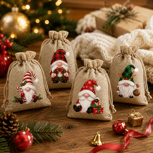 12pcs Set of 10x14cm New Christmas Gift Bags with Drawstring Closure