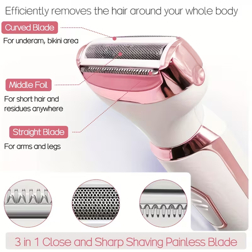 Electric Razor for Women, 4-in-1 Rechargeable Grooming Kit