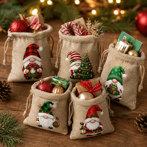 12pcs Set of 10x14cm New Christmas Gift Bags with Drawstring Closure