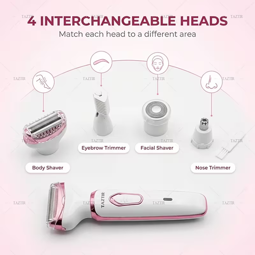 Electric Razor for Women, 4-in-1 Rechargeable Grooming Kit