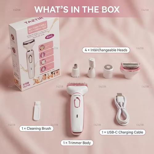 Electric Razor for Women, 4-in-1 Rechargeable Grooming Kit