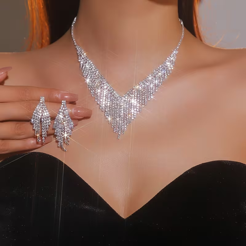Dangle Earrings, Necklace, Ring And Bracelet Set