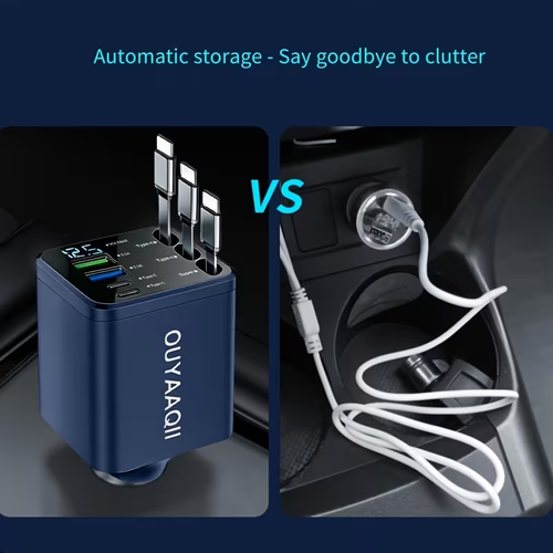 7-in-1 Car Fast Charging Mobile Phone Charger, Upgraded Color Light, Equipped With 3 Extendable Cables And Fast Charging Interface
