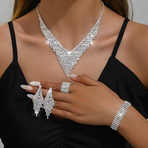 Dangle Earrings, Necklace, Ring And Bracelet Set