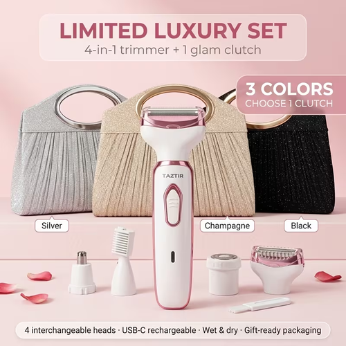Electric Razor for Women, 4-in-1 Rechargeable Grooming Kit