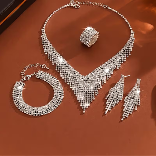 Dangle Earrings, Necklace, Ring And Bracelet Set