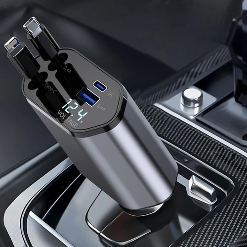 7-in-1 Car Fast Charging Mobile Phone Charger, Upgraded Color Light, Equipped With 3 Extendable Cables And Fast Charging Interface