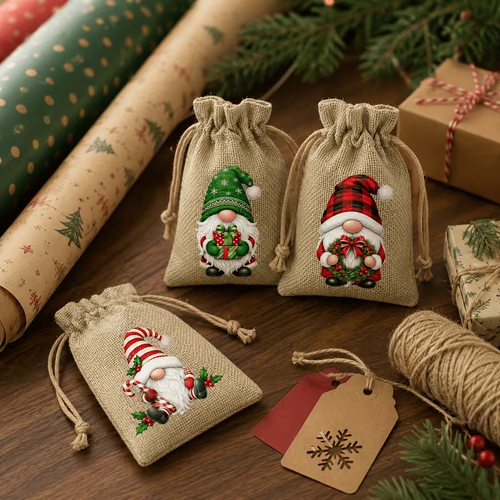 12pcs Set of 10x14cm New Christmas Gift Bags with Drawstring Closure