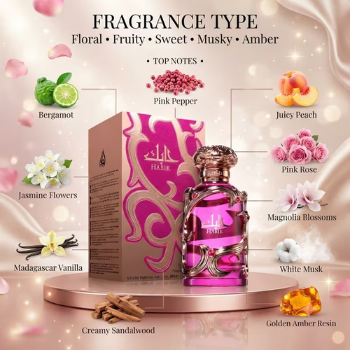 Lattafa Habik – Floral, Fruity, Fresh, Musky – Lasting Fragrance for Women
