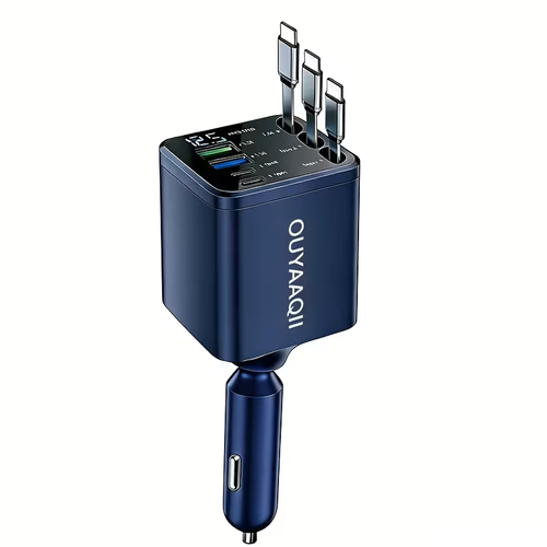 7-in-1 Car Fast Charging Mobile Phone Charger, Upgraded Color Light, Equipped With 3 Extendable Cables And Fast Charging Interface