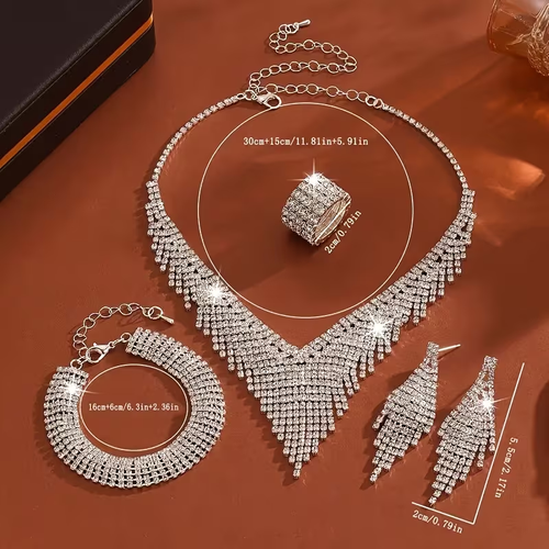 Dangle Earrings, Necklace, Ring And Bracelet Set