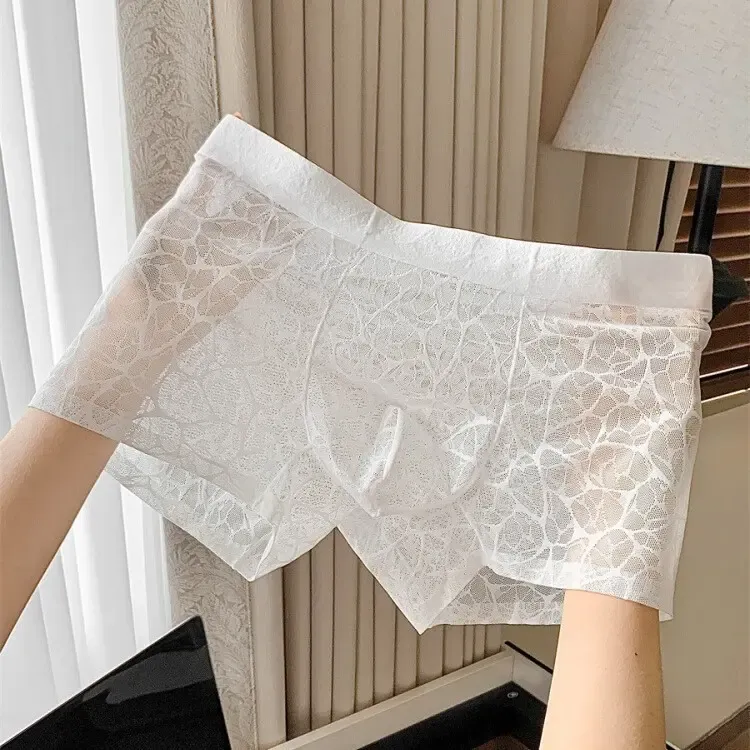 Men's Leopard Lace Boxer Briefs 4-Pack – Ice Silk Cooling, Ultra-Soft, Seamless See-Through, Anti-Odor Underwear