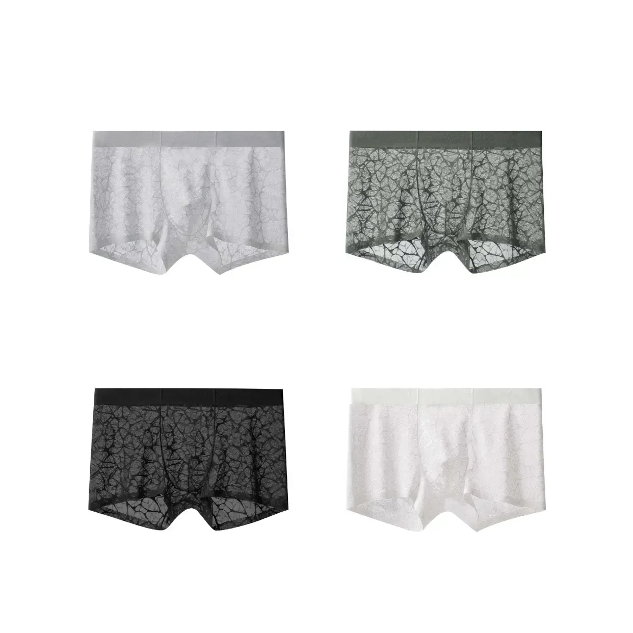 Men's Leopard Lace Boxer Briefs 4-Pack – Ice Silk Cooling, Ultra-Soft, Seamless See-Through, Anti-Odor Underwear