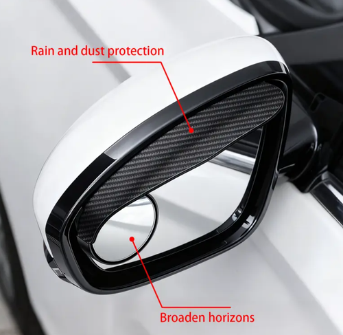 2pcs Carbon Fiber Textured Blind Spot Mirrors with 360° Rotation, Convex Rain Guard & Left Side Installation - Fit for All Cars, Trucks, SUVs - Keeps You Dry in Rain, Enhances Visibility, Vehicle Safety Accessories, Modern Car Accessory, Durable Mirror