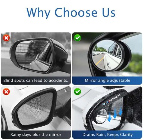 2pcs Carbon Fiber Textured Blind Spot Mirrors with 360° Rotation, Convex Rain Guard & Left Side Installation - Fit for All Cars, Trucks, SUVs - Keeps You Dry in Rain, Enhances Visibility, Vehicle Safety Accessories, Modern Car Accessory, Durable Mirror