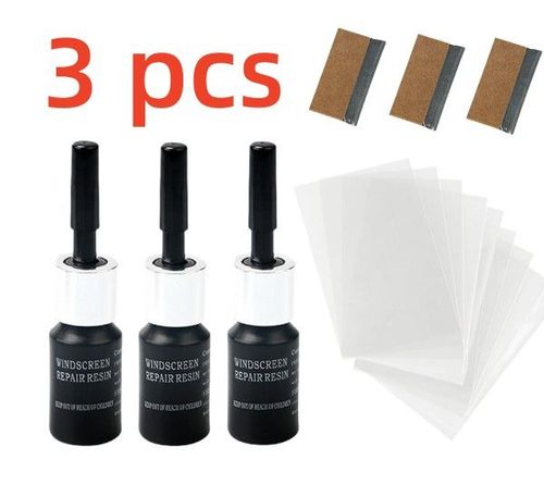 Car Windshield Repair Glue（3x ZeroCrack Glass Repair Fluid + 15x Curing Films + 3x Razor）