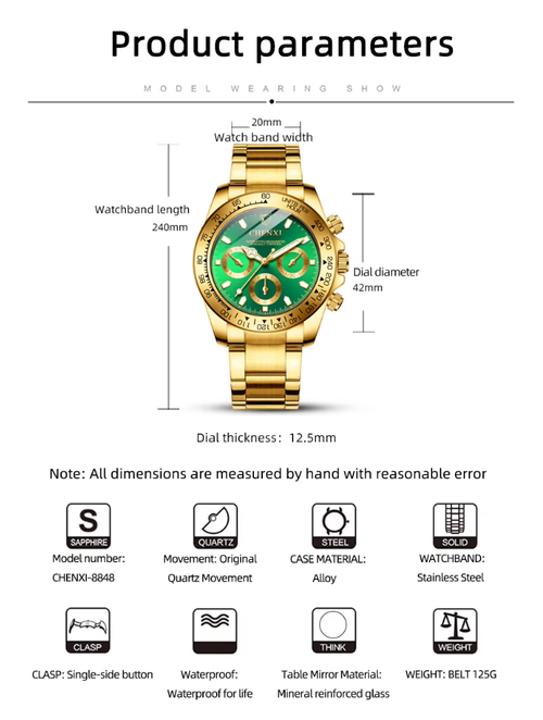 CHENXI Green Dial Gold Metal Strap Water Resistant Watches for Metal Lovers Premium Design Affordable Quality Everyday Wear