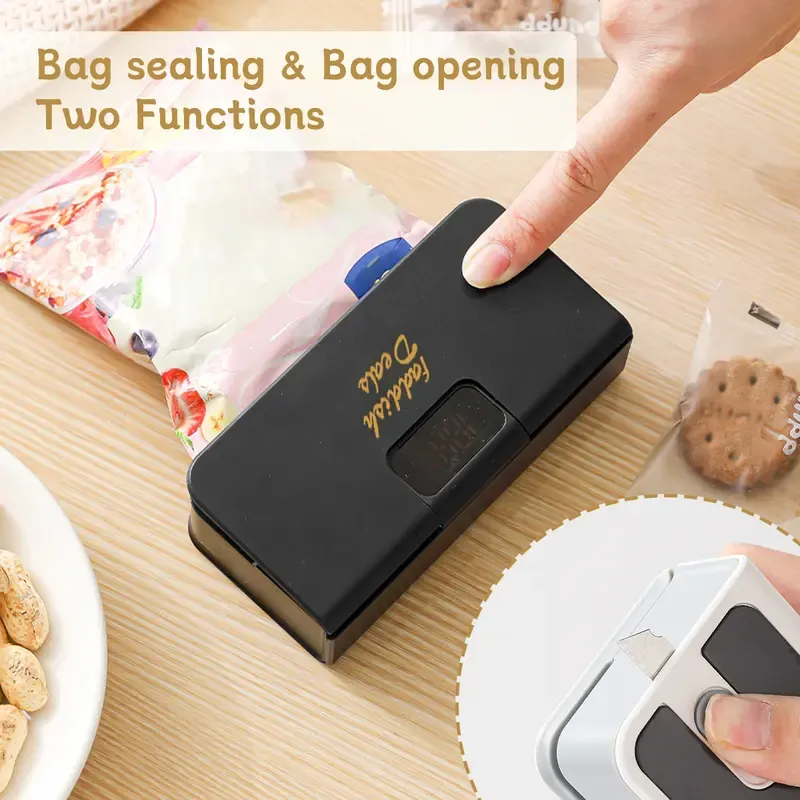 🧲 Magnetic Mini Bag Sealer - Tight Seal, Space-Saving, Black & White Options