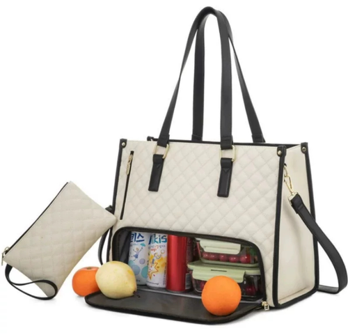 Large Women's Lunch Bags with Insulated Compartment 15.6inch Laptop Tote Bag with Leakproof Lunch Box Pocket Work Bag Handbag