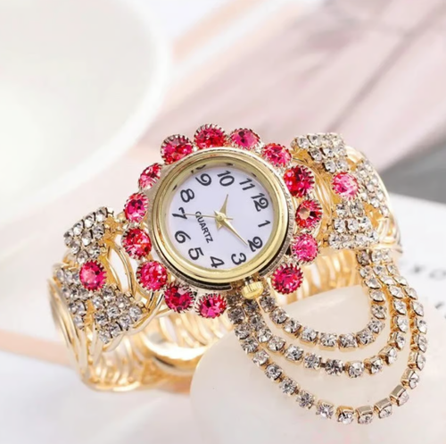 Luxury Women's Rhinestone Quartz Dress Wristwatches Elastic Band Unique Bracelet Watch