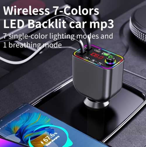 Y4 MP3 4-in-1 Multifunctional Car Charger Digital Display Fast Charging Retractable Cable with Charging Adapter