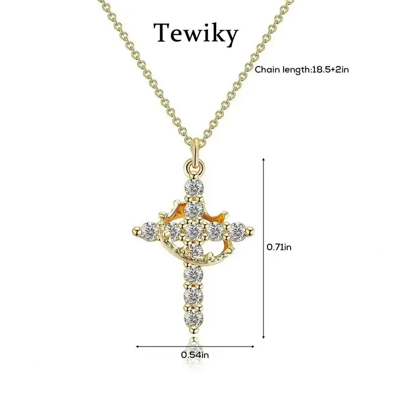 「Crown & Cross Pendant Necklace | Light Luxury Multi-Hue Design for Daily & Occasional Elegance」