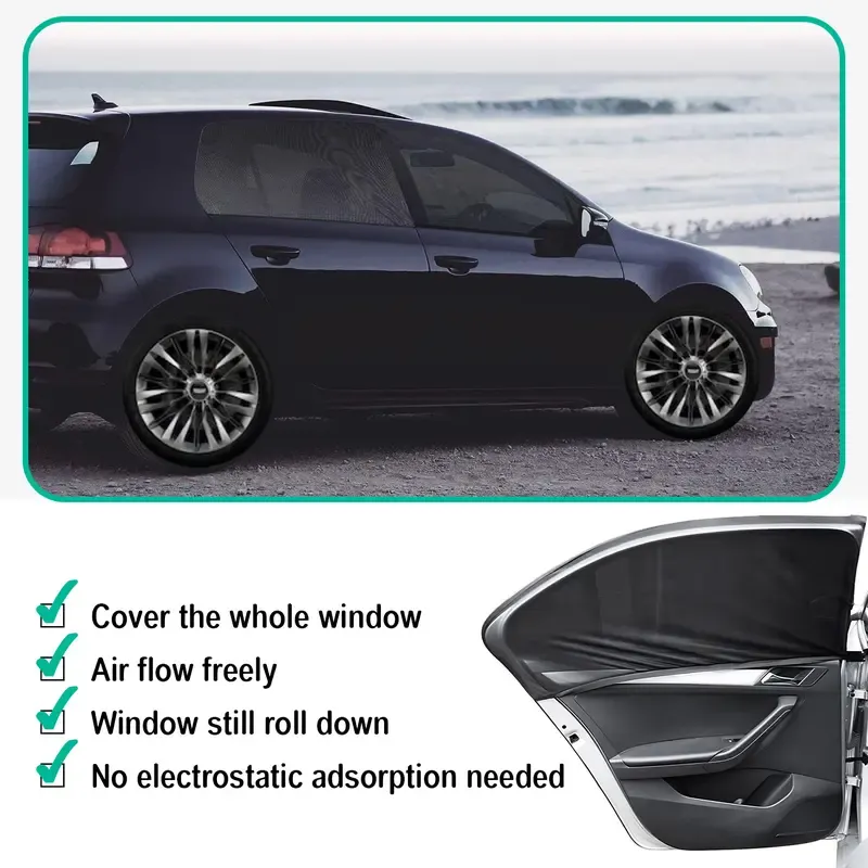 (4 piece pack) Car Front Rear Side Window Sunshade Visor Shade Mesh Insulation Anti-mosquito UV Screen Protector Curtain Styling