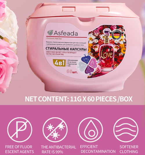 🧼 4-in-1 Laundry Pods 60pcs • Stain Removal • Long Lasting Scent