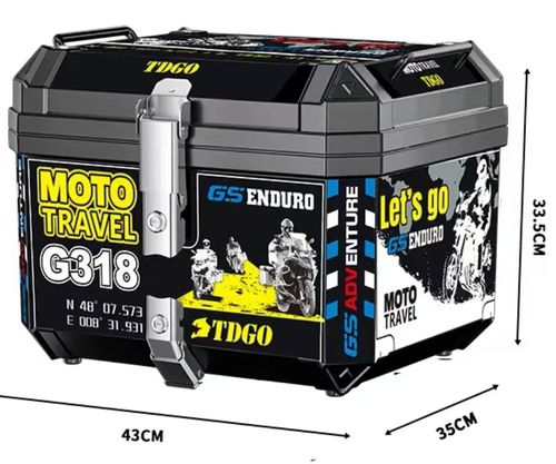 45L Waterproof Motorcycle Top Box with Stainless Steel Lock & Backrest & Soft leather lining