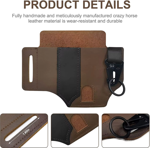 Multifunctional Leather Tool Case, Portable Belt Holster, EDC Leather Belt Organizer for Knives, Flashlights, Tactical Pens, Tools