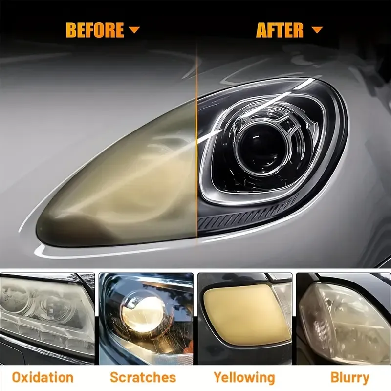 🚗QIFOR Automotive Headlamp Restoration Fluid (Polishing Agent 100ml + Protective Agent 20ml + Sponge ×1 + Towel ×1) , oxidized and yellowed automotive headlamps, blurring enhanced crystalline coating refurbisher