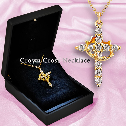 「👑Crown & ✟Cross Pendant Necklace | Light Luxury Multi-Hue Design for Daily & Occasional Elegance」